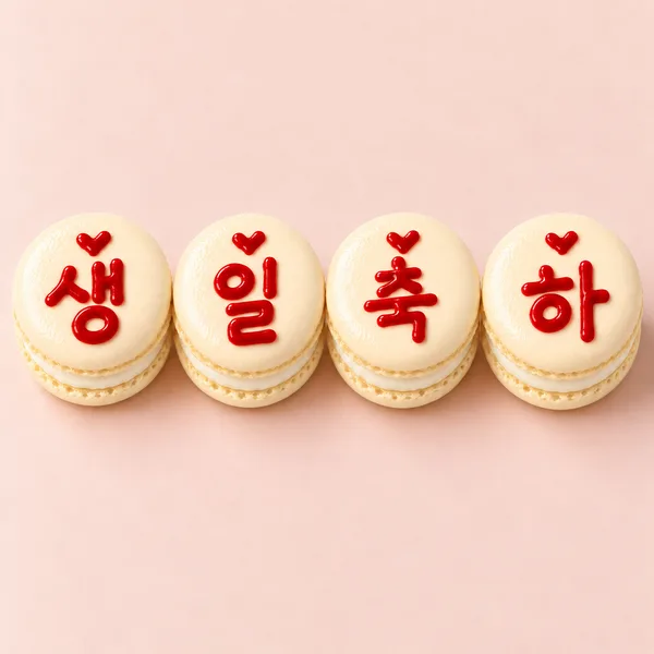 '생일축하' 글씨를 짜 올린 레터링 마카롱