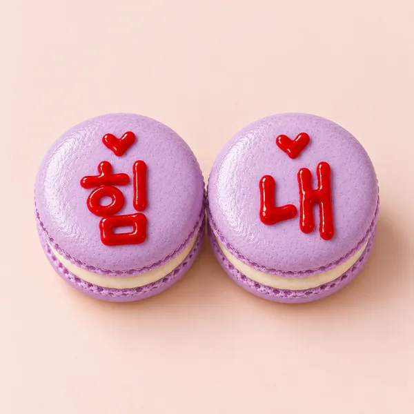 '힘내' 글씨를 짜 올린 레터링 마카롱