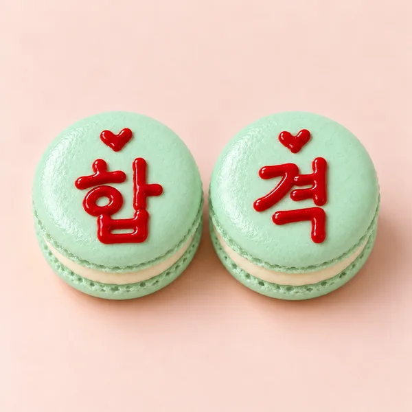 '합격' 글씨를 짜 올린 레터링 마카롱