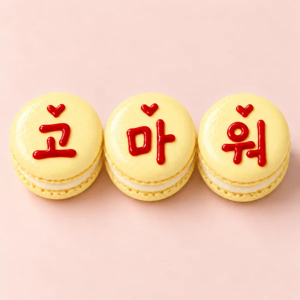 '고마워' 글씨를 짜 올린 레터링 마카롱